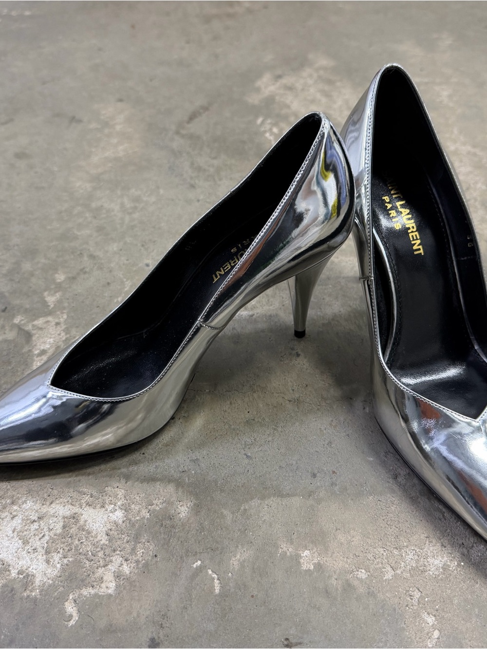 Saint Laurent Metallic Silver Pointed Toe Stiletto Pumps Brand New w/o box Sz 36